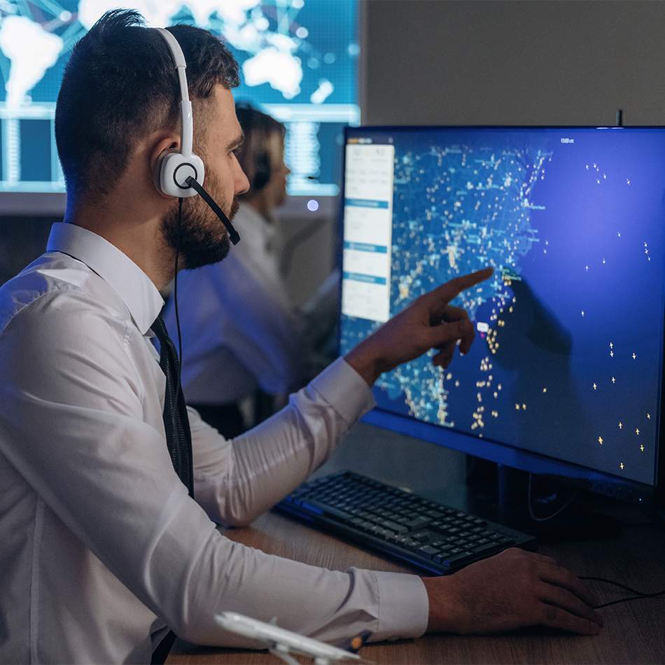 Customer support person at screen